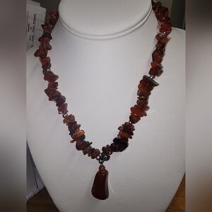 Carnelian Chip And Pendant Stone Necklace
